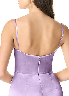 Azazie Liv Bridesmaid Dresses Lilac Sheath Off the Shoulder Metallic Satin Convertible Dress image9