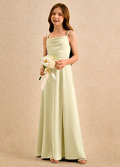 Azazie Chamomile Girls Formal Robe Demoiselle D'honneur Fillette Robe Trapèze en Satin extensible Plissée Sorbet Citron image3