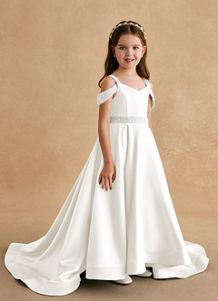 Azazie Jodi Abiti da Ragazza di Fiori Abito A-Line in Raso Opaco Avorio image3