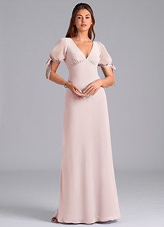 Azazie Pheby At-home Try On Dresses Blushing Pink A-Line Pleated Chiffon Dress image3
