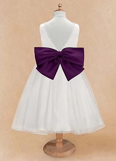 Azazie Seline Flower Girl Dresses Ivory Grape A-Line Bow Tulle Dress image7