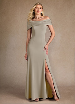 Azazie Pierce Abiti per la Madre della Sposa Abito Sirena in Crepe Elasticizzato Plissettato Taupe image1