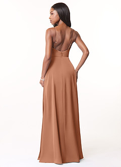 Azazie Brielle Bridesmaid Dresses Bronzer A-Line Cowl Spaghetti Straps Stretch Satin Dress image2