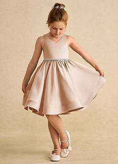 Azazie Julietta Robe Demoiselle D'honneur Fillette Robe Princesse en Tulle Convertible Rose Perle image4