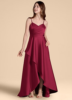 Azazie Prisha Junior A-Linie Plissee Stretch-Satin Kleid Burgunderrot image4