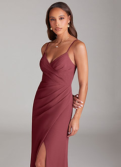 Azazie Maci Brautjungfernkleider Etui Plissee Chiffon Kleid Merlot image2