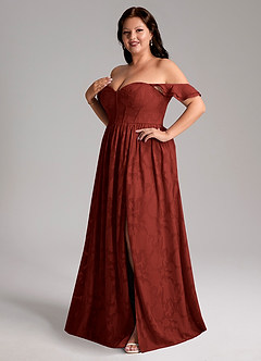 Azazie Denisse Brautjungfernkleider A-Linie Gestreift Blumen-Burnout Kleid Terrakotta image11
