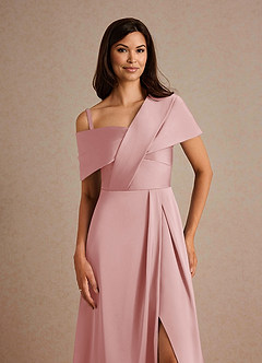 Azazie Milton Mère de la mariée Robes Robe Trapèze en Satin extensible Plissée Rose Poudré image3
