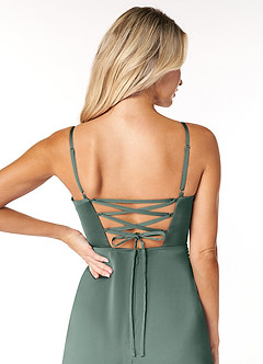 Azazie Marchella Bridesmaid Dresses Sea Moss A-Line Corset Stretch Satin Dress image3