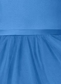 Azazie Marybell Flower Girl Dresses Blue Jay A-Line Bow Tulle Dress image4