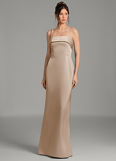 Azazie Phoenyx Bridesmaid Dresses Taupe Sheath Strapless Stretch Satin Dress image7