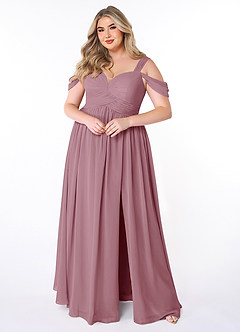 Azazie Lianne Bridesmaid Dresses Vintage Mauve A-Line Off the Shoulder Chiffon Dress image7