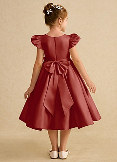 Azazie Pearl Flower Girl Dresses Terracotta Ball-Gown Pleated Matte Satin Dress image2