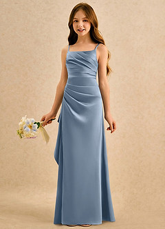 Azazie Cannoli Girls Formal Sukienki dla dziewczynek sypiących kwiaty Linia A Pofałdowany Matowy satynowy Długość podłogi Sukienka image5