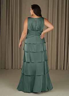Azazie Viola Mother of the Bride Dresses Sea Moss A-Line Pleated Stretch Satin Dress image7
