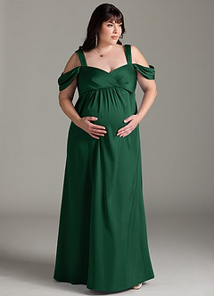 Azazie Rhea Maternity Bridesmaid Dresses A-Line Off-The-Shouler Pleated Stretch Satin Floor-Length Dress image8