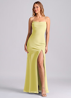 Azazie Grata Robes de demoiselle d'honneur Robe Sirène en Mousseline de soie Plissée Sorbet Citron image1