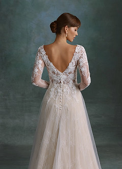 Azazie Leila Wedding Dresses Diamond White Champagne A-Line V-Neck Sequins Tulle Dress image10