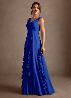 Azazie Darla vestidos de madre de la novia Vestido Azul Real de Gasa de Corte en A con Drapeado image6