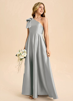 Azazie Penguin Junior Jurk van Stretch Satijn met A-Lijn Boog Zilver image6