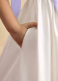 Azazie Stacie Flower Girl Dresses Ivory Lilac A-Line Bow Matte Satin Dress image6