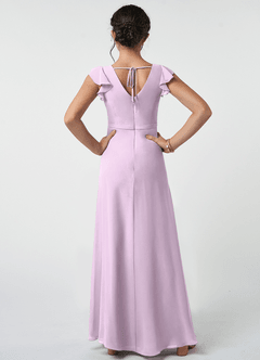 Azazie Claudine Junior Robe Trapèze en Mousseline de soie Plissée Frostiges Flieder image2