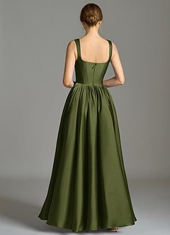 Azazie Verina Bridesmaid Dresses Olive A-Line Pleated Stretch Satin Dress image6