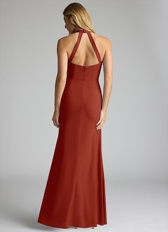 Azazie Galicia Bridesmaid Dresses Rust Mermaid Halter Pleated Stretch Chiffon Dress image4