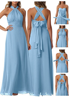 Azazie Fifi Jurken voor bruidsmeisjes Converteerbaar Jurk van Chiffon met A-Lijn Strapless Staal Blauw image9