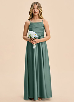 Azazie Kai Junior Eucalyptus A-Line Pleated Stretch Satin Dress image6