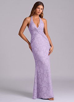 Azazie Valerie 신부 들러리 드레스 인어 주름진 플로럴 번아웃 바닥 길이 드레스 image5