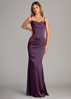 Azazie Sorrel Bridesmaid Dresses Plum Mermaid Strapless Stretch Satin Convertible Dress image6