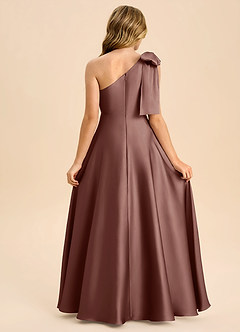 Azazie Penguin Junior Espresso A-Line Bow Stretch Satin Dress image2