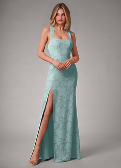 Azazie Luci Robes de demoiselle d'honneur Robe Sirène Convertible en Blumen-Burnout Plissée Brume image3