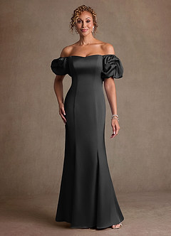 Azazie Redding Klänningar till brudens mor Klä Tubklänning i Stretch Satin Rynkad Svart image1