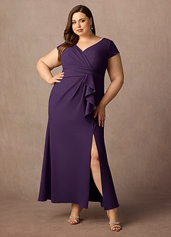 Azazie Tana Mother of the Bride Dresses Plum Mermaid V-Neck Pleated Stretch Crepe Dress image6