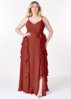 Azazie Peyton Bridesmaid Dresses Terracotta A-Line Ruched Chiffon Dress image7