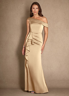 Azazie Hamptons Final Sale Champagne A-Line Pleated Stretch Satin Dress image4