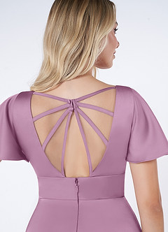 Azazie Lani Bridesmaid Dresses Wisteria A-Line Flounce Sleeve Stretch Satin Dress image3