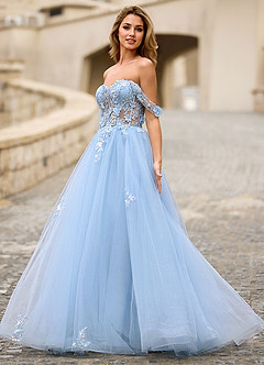 Eleanor Ljusblå 3D Blommig Spetsbalklänning image7