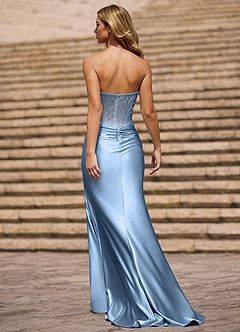 Glint Azul Polvoriento Vestido de fiesta asimétrico con diamantes de imitación image2