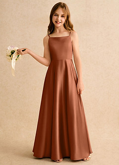 Azazie Joella Girls Formal Flower Girl Dresses Copper A-Line Pleated Stretch Satin Dress image2