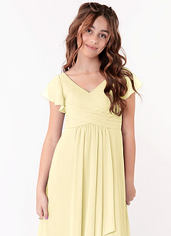 Azazie Omari Junior Lemon Sorbet A-Line Ruched Chiffon Dress image4