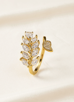 front Zircon Leaf Ring