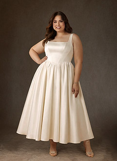 Azazie Verina Wedding Dresses Champagne A-Line with Pockets Satin Dress image7