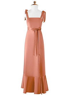 Azazie Barbara Junior A-Linie Schleifen Matte Satin Kleid Mai Tai image6