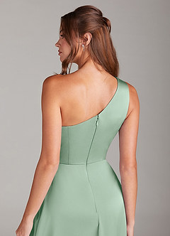 Azazie Brooke Suknie dla druhen Linia A Jedno ramię Satyna elastyczna Długość kostki Sukienka image2