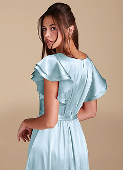 Azazie Daphne Bescheidene Brautjungfernkleider A-Linie Gestreift Metallic Satin Bodenlänge Kleid image6