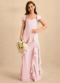 Azazie Ada Girls Formal Robe Demoiselle D'honneur Fillette Robe Fourreau en Mousseline de soie Rayé Rose Pâle image3
