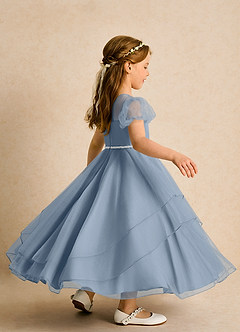 Azazie Duckie Abiti da Ragazza di Fiori Abito Principessa in Tulle Plissettato Blu Polveroso image2